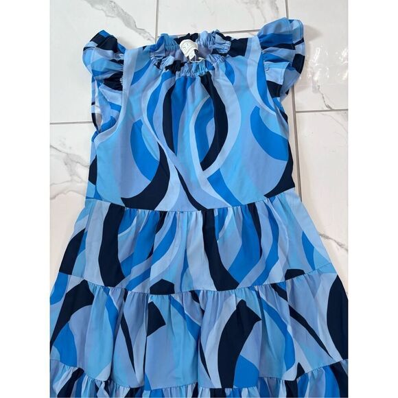 NEW Sail To Sable Smocked Silk-blend A-line Dress in Blue Sz S NWOT - Picture 3 of 10